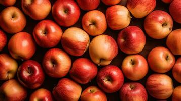 ai genererad färsk röd äpple på de fält med ljus exponering ai generativ foto
