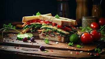 ai genererad så smaskigt smörgås med vegetabiliska ai generativ foto