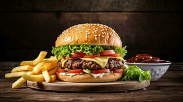ai genererad utsökt nötkött burger med smält ost ai generativ foto