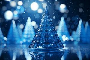 ai genererad abstrakt blå skinande jul träd med bokeh bakgrund teknologi begrepp foto