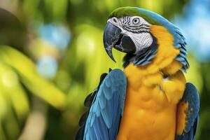 ai genererad blå och gul ara papegoja. ai genererad foto