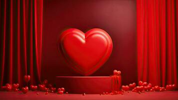 ai genererad röd podium attrapp med röd hjärta ai generativ foto