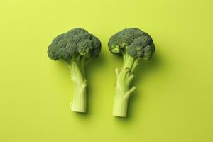 ai genererad två broccoli bitar anordnad på bakgrund. ai genererad foto