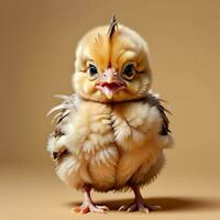 ai genererad en bebis kyckling med en stor huvud och stor ögon foto