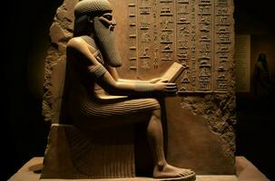 ai genererad sumerian Gud gammal skulptur. generera ai foto