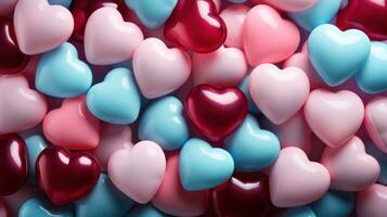 ai genererad romantisk hjärta ballong på röd och blå och rosa bakgrund topp se foto