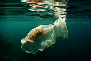 ai genererad hav förorening plast väska negativt påverkar de marin ekosystem foto
