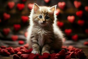 ai genererad öm pott söt kattunge med en hjärta spridning värme och glädje ai genererad foto