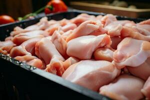 ai genererad fjäderfän bearbetning stadier av kyckling kött produktion ai genererad foto
