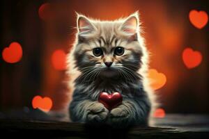 ai genererad öm pott söt kattunge med en hjärta spridning värme och glädje ai genererad foto