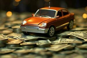 ai genererad bil och pengar symboliserar finansiell prestationer och välstånd ai genererad foto