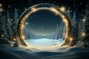 ai genererad 3d cirkel ram en skön bakgrund till fira glad jul och Lycklig ny år ai genererad foto