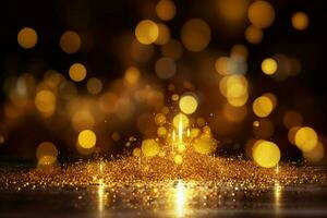 ai genererad årsdag glamour gyllene glitter bokeh för en fest abstrakt bakgrund foto