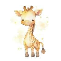 ai genererad vattenfärg bebis giraff. ai genererad foto