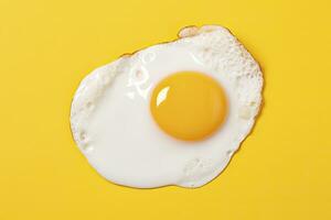 ai genererad friterad ägg på en gul bakgrund. ai genererad foto