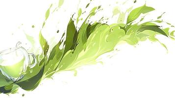 ai genererad grön ört- te Vinka stänk med löv flöde. ai genererad foto