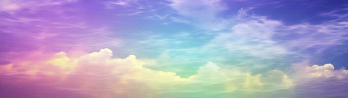 ai genererad regnbåge himmel med fluffig moln. flerfärgad tonad himmel. ai genererad. foto