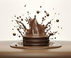 ai genererad choklad stänk med en podium, attrapp bakgrund för mjölk produkt visa, 3d. generativ ai foto