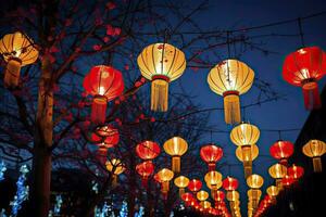 ai genererad färgrik festival lyktor under de kinesisk traditionell Semester säsong. ai genererad foto