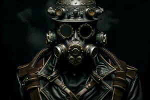 ai genererad industriell man gas mask steampunk. generera ai foto