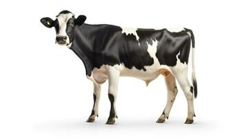 ai genererad svart vit ko på vit bakgrund. mjölk, kött, nötkött, ranch, bruka foto