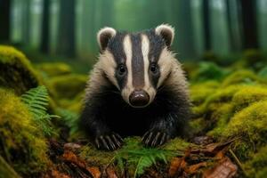 ai genererad skön grävlingar i utomhus- vild skog natur bakgrund. .. genererad med ai. foto