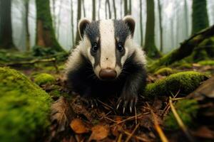 ai genererad skön grävlingar i utomhus- vild skog natur bakgrund. .. genererad med ai. foto