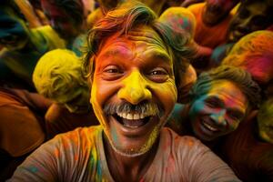 ai genererad indisk män leende tillsammans mångfald begrepp med generativ ai foto
