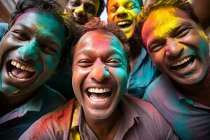 ai genererad indisk män leende tillsammans mångfald begrepp med generativ ai foto