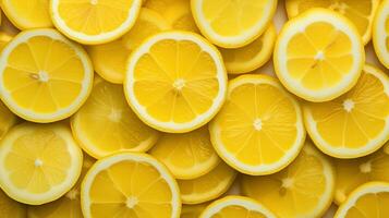 ai genererad färsk citron- skivor bakgrund. friska, friska liv, frukt, gul foto