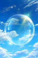 ai genererad tvål bubbla på de bakgrund av de blå himmel med vit moln foto