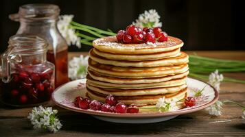 ai genererad Smör pannkakor pannkaka mat foto