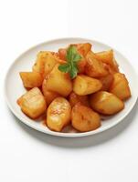 ai genererad friterad potatis bravor på vit tallrik foto