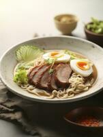 ai genererad tonkotsu Ramen på en tallrik foto