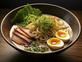 ai genererad tonkotsu Ramen på en tallrik foto