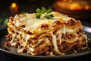 ai genererad traditionell italiensk mat lasagne med kött sås. ai genererad foto