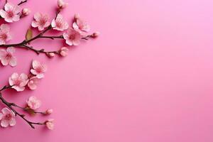 ai genererad charmig rosa bakgrund spricker med skön blommor foto