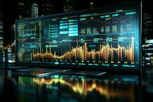 ai genererad finansiell futurism holografiska utsprång presenterar trogen data visualisering för finansiera foto