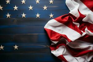 ai genererad patriotisk begrepp amerikan flagga och tömma ram på vit bakgrund foto