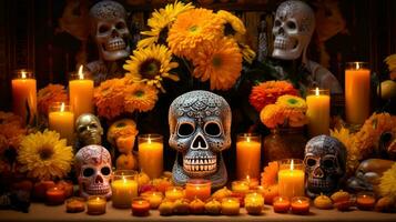 ai genererad livlig kulturell uttryck på dia de los muertos foto