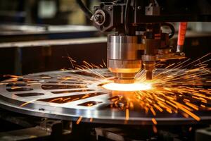 ai genererad cnc laser skärande av metall, modern industriell teknologi foto