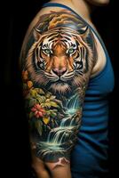 ai genererad vapen av en person med en tiger tatuering foto