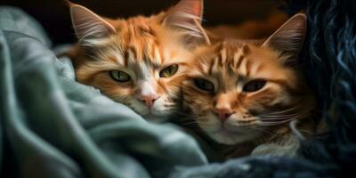 ai genererad två katter myser på en filt foto