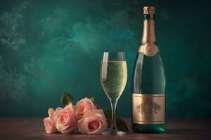 ai genererad champagne och ro elegant bakgrund. neuralt nätverk ai genererad foto