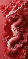 ai genererad kinesisk ny år i en traditionell Kina design illustrationer affisch, ljus röd. Lycklig ny år. foto