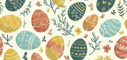 ai genererad söt ritad för hand påsk ägg horisontell sömlös mönster, roligt påsk dekoration, bra för banderoller, tapeter, kort design. foto