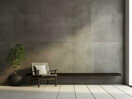 ai genererad ärm stol och bänk med dekorativ växt på betong vägg bakgrund foto