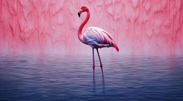 ai genererad rosa flamingo på de sjö, rosa flamingo simning på de vatten, närbild av en skön rosa flamingo foto