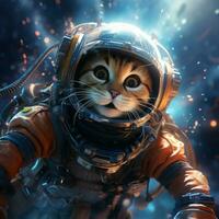 ai genererad söt katt Arbetar som ett astronaut foto