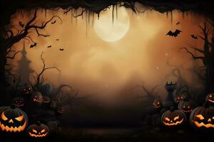 ai genererad halloween pumpor i kyrkogård på de läskigt natt. halloween bakgrund begrepp. hög kvalitet Foto